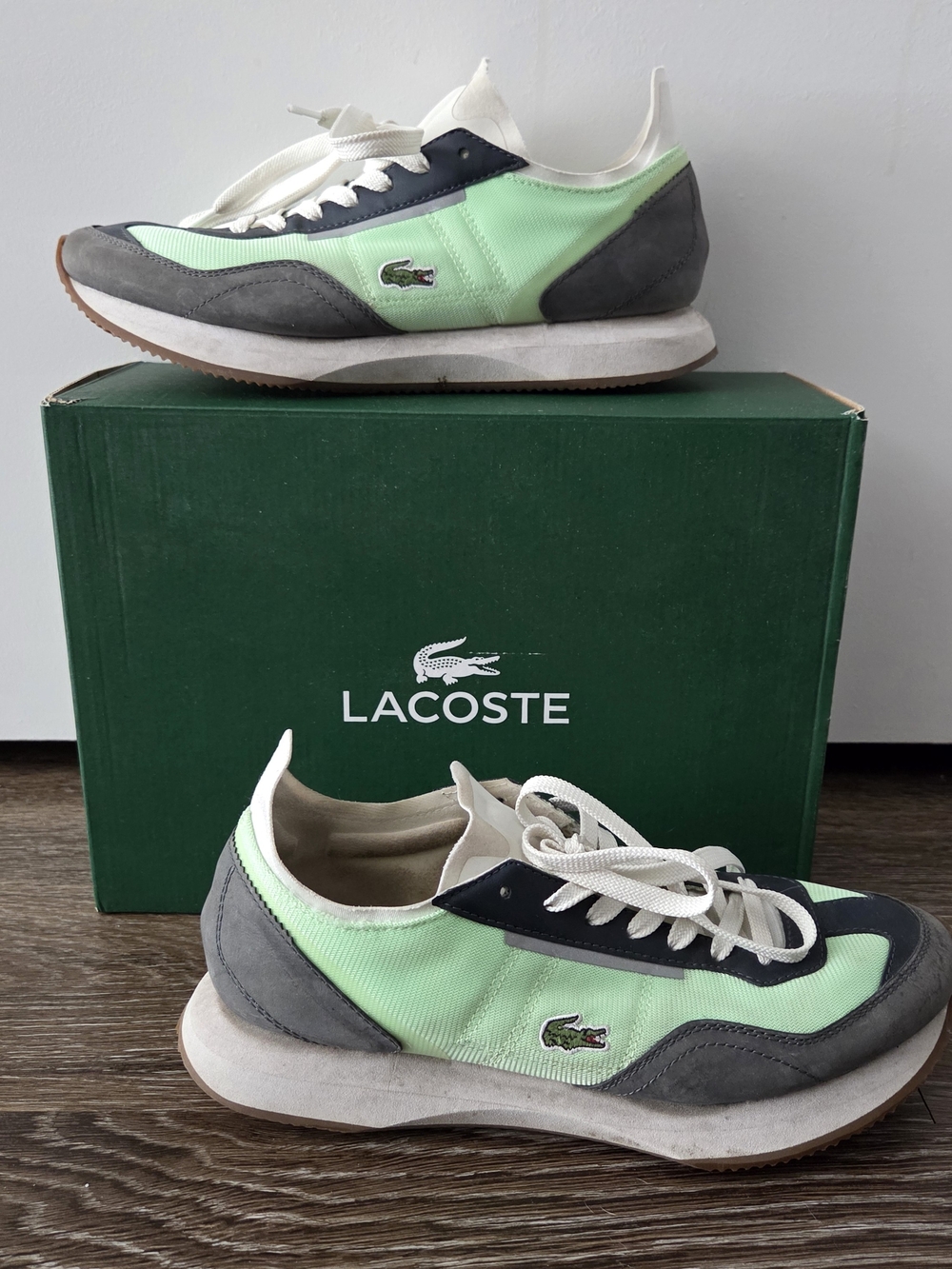 Lacoste Mint Green and Gray Retro Runner Sneakers